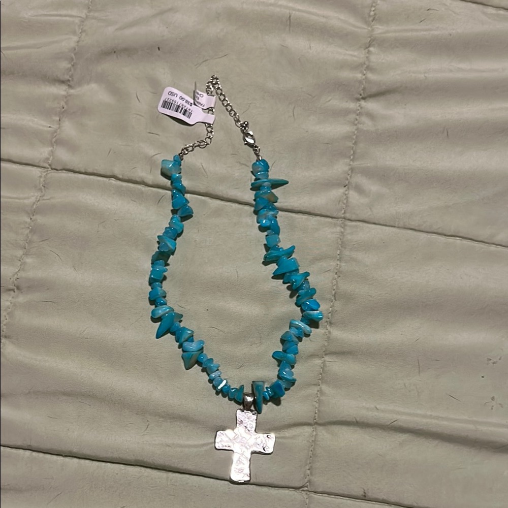 Free People Turquoise Beaded Necklace with Silver Accents